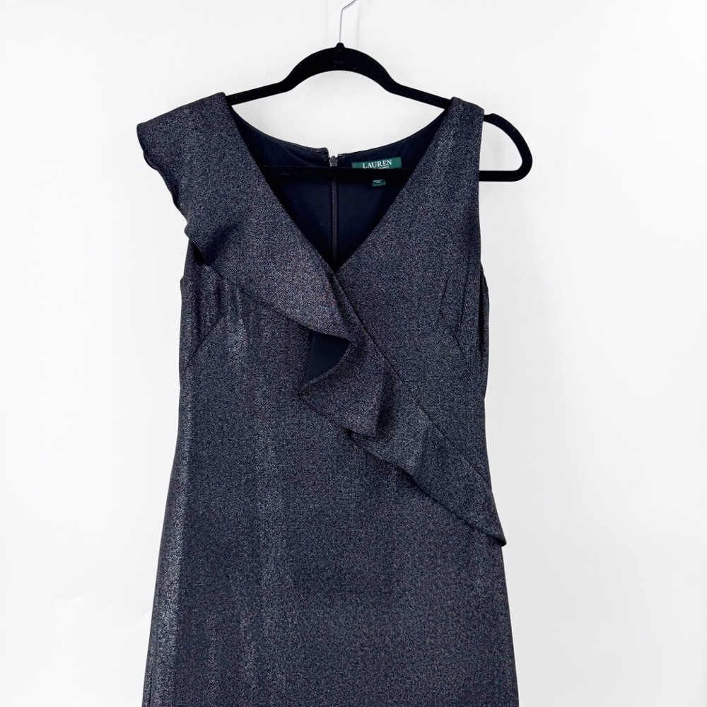 ✅ Lauren Ralph Lauren GREY/BLACK MAXI Metallic Ruffle-Trim Gown. Size 4 WEDDING - Picture 6 of 9